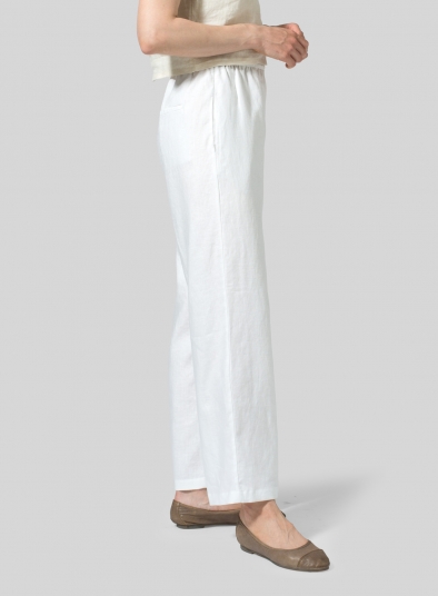 Linen Straight Leg Long Pull-On Pants