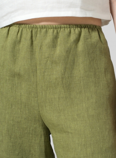 Linen Straight Leg Long Pull-On Pants