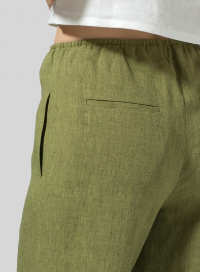 Linen Straight Leg Long Pull-On Pants