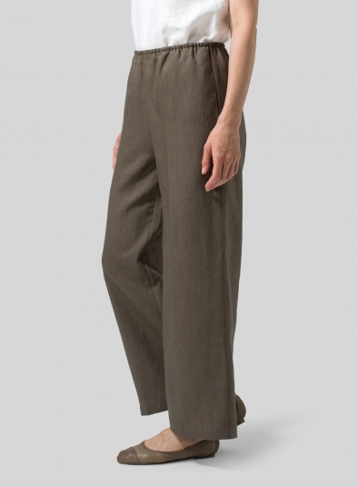 Linen Straight Leg Long Pull-On Pants