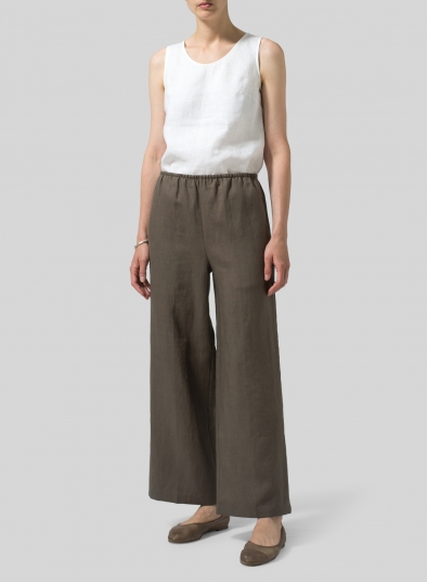 Linen Straight Leg Long Pull-On Pants