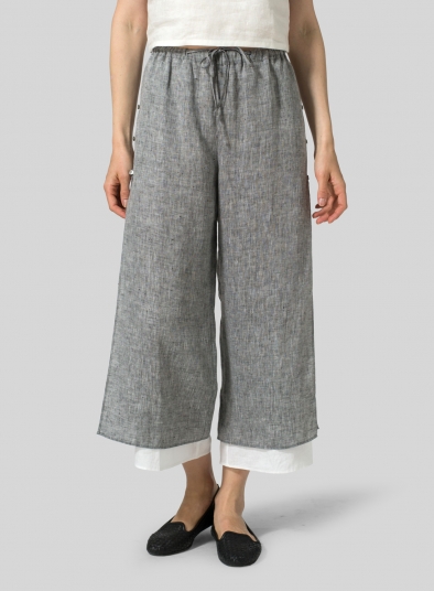 Linen Double-Layer Elastic Cropped Pants