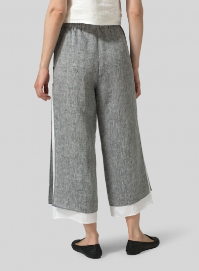 Linen Double-Layer Elastic Cropped Pants