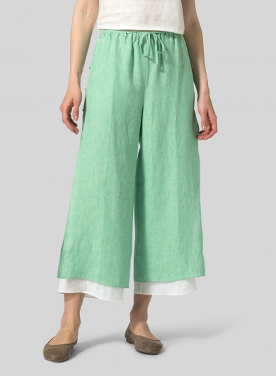 Linen Double-Layer Elastic Cropped Pants