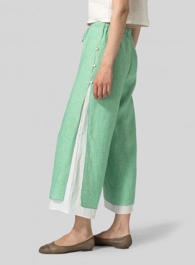 Linen Double-Layer Elastic Cropped Pants