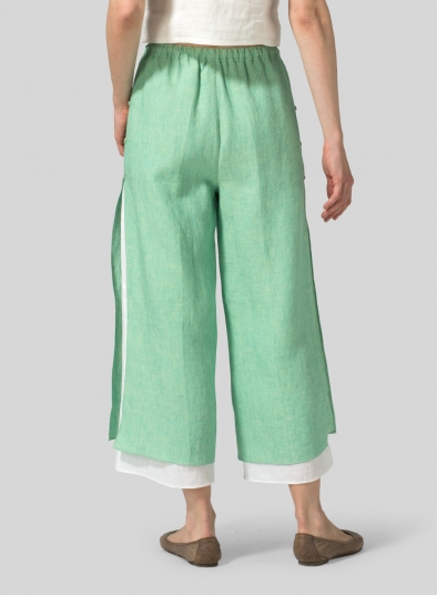 Linen Double-Layer Elastic Cropped Pants