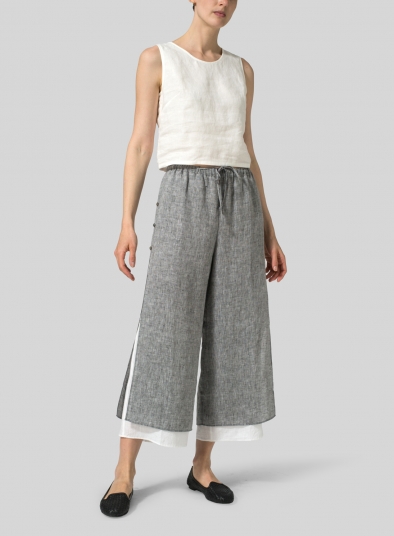 Linen Double-Layer Elastic Cropped Pants