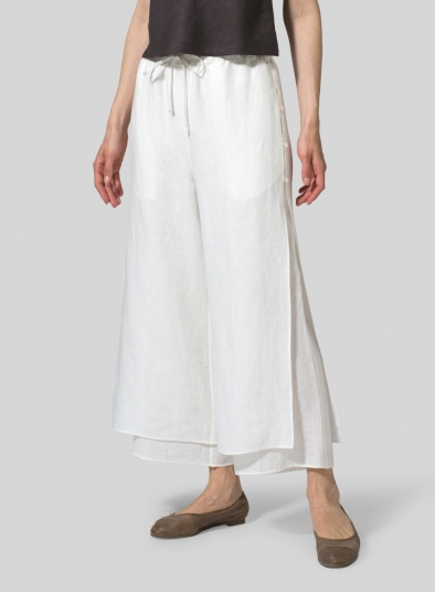 Linen Double-Layer Elastic Cropped Pants