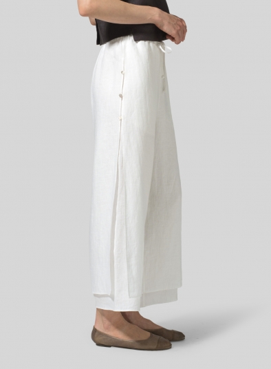 Linen Double-Layer Elastic Cropped Pants