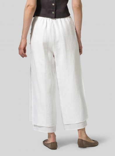 Linen Double-Layer Elastic Cropped Pants