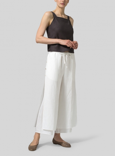 Linen Double-Layer Elastic Cropped Pants