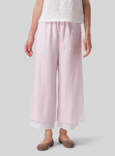 Linen Double-Layer Elastic Cropped Pants