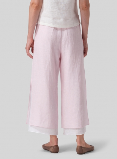 Linen Double-Layer Elastic Cropped Pants