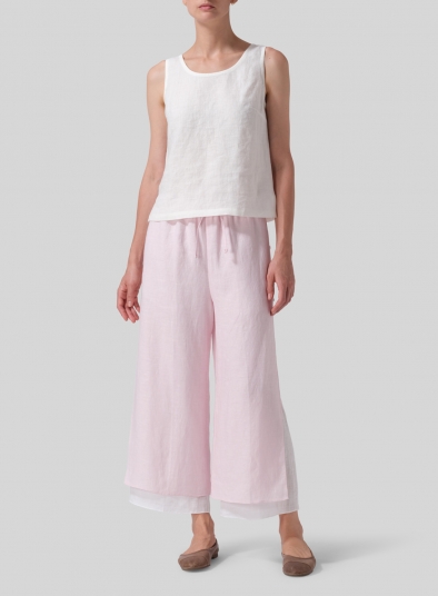 Linen Double-Layer Elastic Cropped Pants