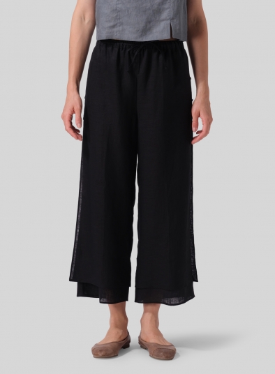 Linen Double-Layer Elastic Cropped Pants