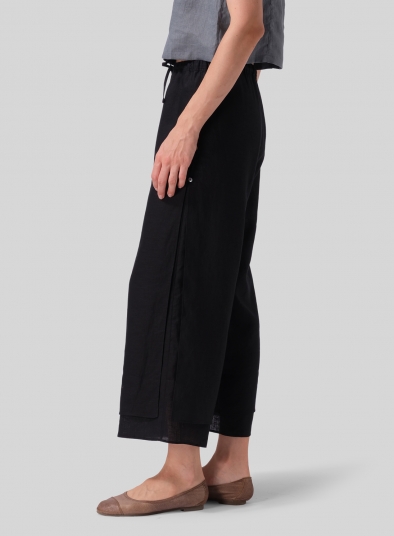 Linen Double-Layer Elastic Cropped Pants