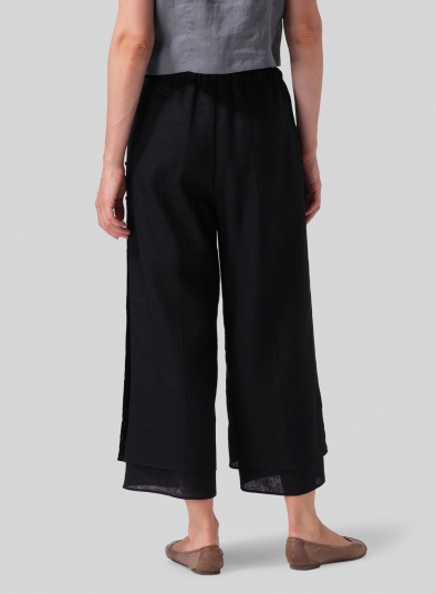 Linen Double-Layer Elastic Cropped Pants