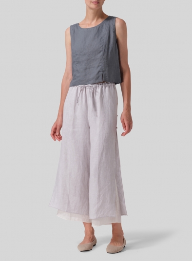 Linen Double-Layer Elastic Cropped Pants