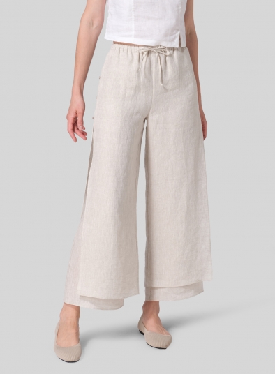 Double-Layer Flare Leg Linen Trousers