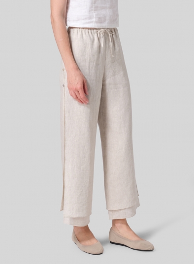 Double-Layer Flare Leg Linen Trousers