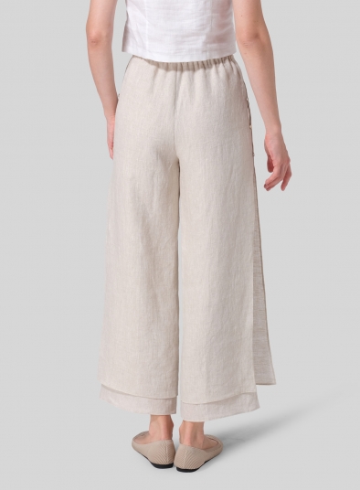 Double-Layer Flare Leg Linen Trousers