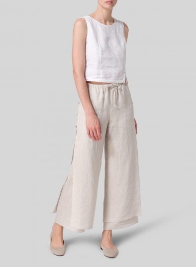 Double-Layer Flare Leg Linen Trousers