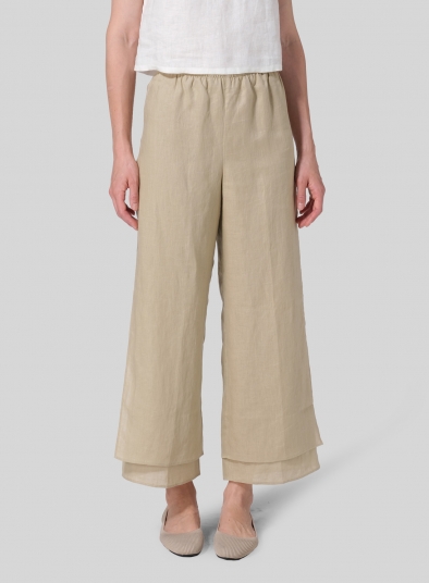 Linen Double Layer Ankle Length Pants