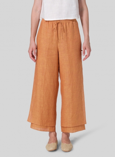 Linen Double-Layer Elastic Drawstring Pants