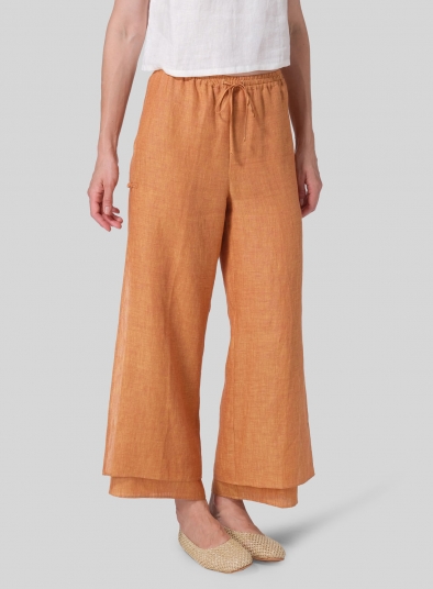 Linen Double-Layer Elastic Drawstring Pants