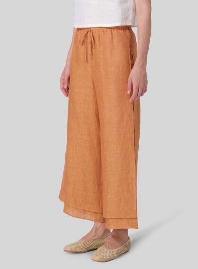 Linen Double-Layer Elastic Drawstring Pants