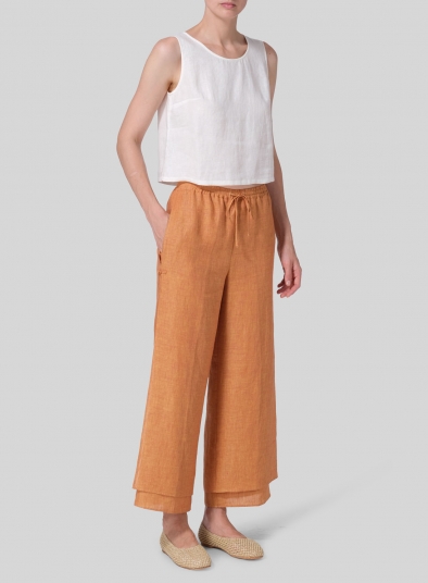 Linen Double-Layer Elastic Drawstring Pants