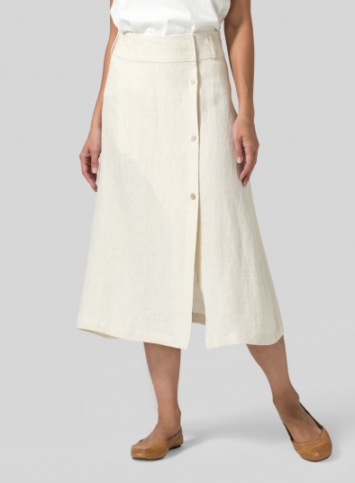 Linen Side-Button A-Line Skirt