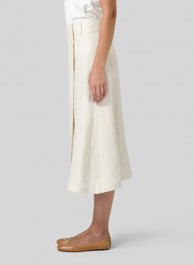 Linen Side-Button A-Line Skirt