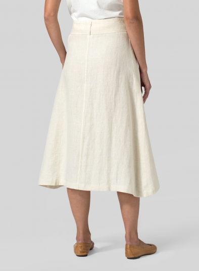 Linen Side-Button A-Line Skirt