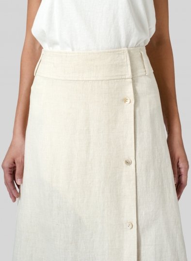 Linen Side-Button A-Line Skirt