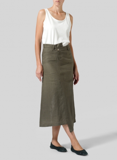 Linen High Waist Irregular Long Split Skirt