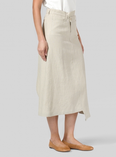 Linen High Waist Irregular Long Split Skirt