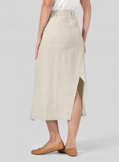 Linen High Waist Irregular Long Split Skirt