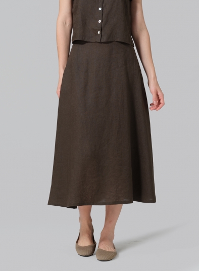 Linen Pull-On A-Line Flowing Skirt