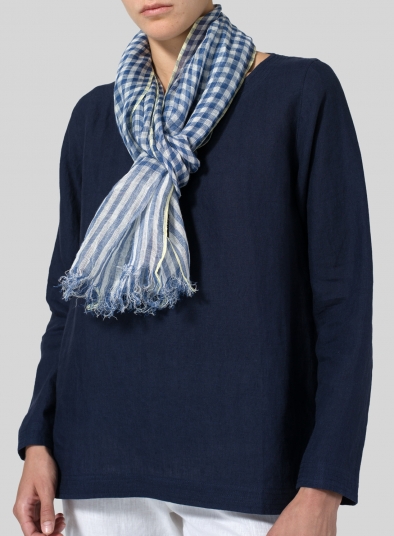 Yarn-Dyed Blue Checked Scarf