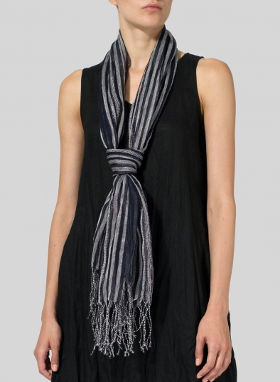 Yarn-Dyed Navy Black Scarf