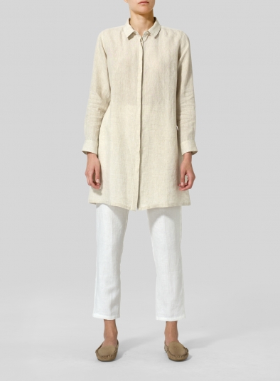 Linen Rolled Sleeve Long Top