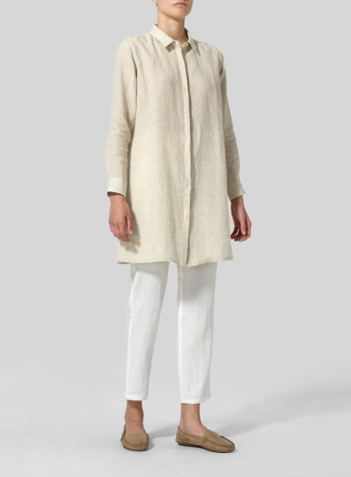 Linen Rolled Sleeve Long Top