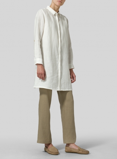 Linen Rolled Sleeve Long Top