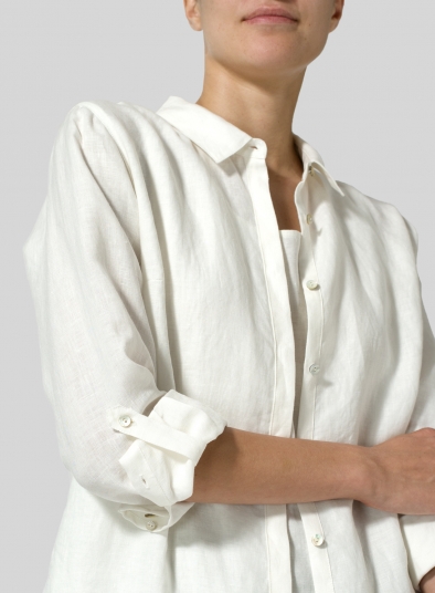 Linen Rolled Sleeve Long Top