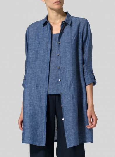 Linen Rolled Sleeve Long Top