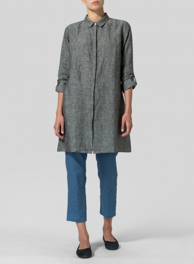 Linen Rolled Sleeve Long Top