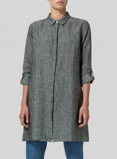 Linen Rolled Sleeve Long Top