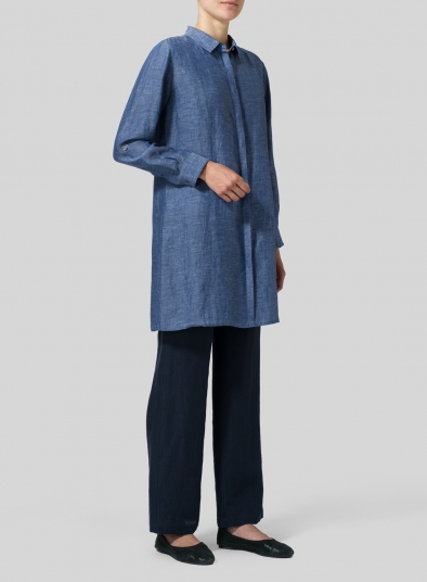 Linen Rolled Sleeve Long Top