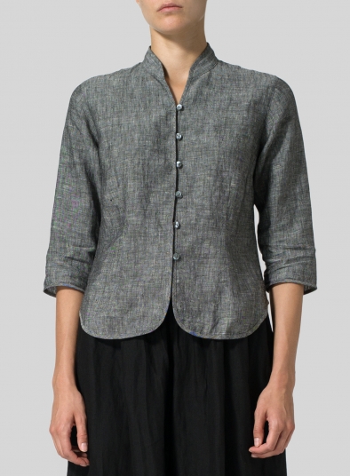 Linen Fitted Mandarin Collar Jacket